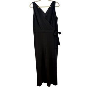 Ann Taylor Loft Sleeveless Jumpsuit Crop Black Faux-Wrap Tie-Waist Size 10 NEW
